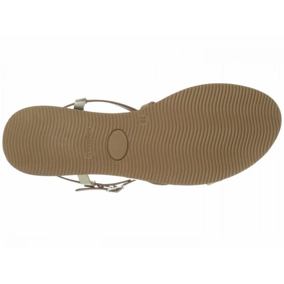 NEW Eric Michael Women Tan Gold Leather Platform Strap Buckle Thong Comfort - Picture 7 of 7